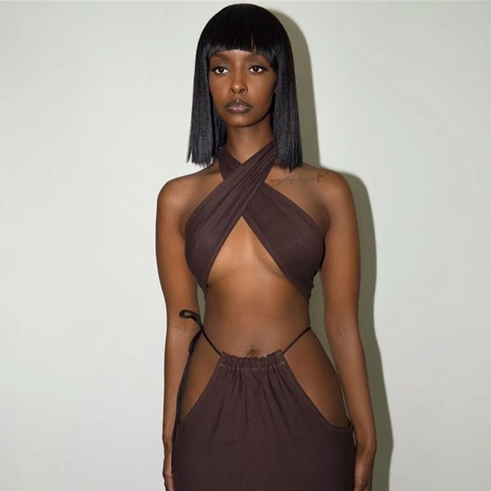 Women’s two piece set top and skirt.
